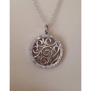 Sterling 925 circle Crystal Swirl Pendant Necklace